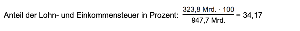 Berechnung des Anteils der Lohn- und Einkommensteuer in Prozent